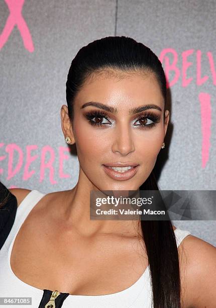 Personality Kim Kardashian arrives at the Belvedere IX Launch Party on February 5, 2009 in Hollywood, California.