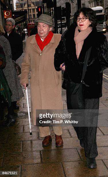 Peter Sallis arrives at a Memorial Celebration For Geoffrey Perkins at Her Majesty's Theatre on February 06, 2009 in London, England.