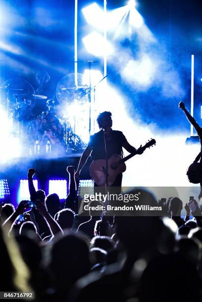 Musicians Mike Malinin and John Rzeznik of the Goo Goo Dolls perform at The Greek Theatre on September 13, 2017 in Los Angeles, California.
