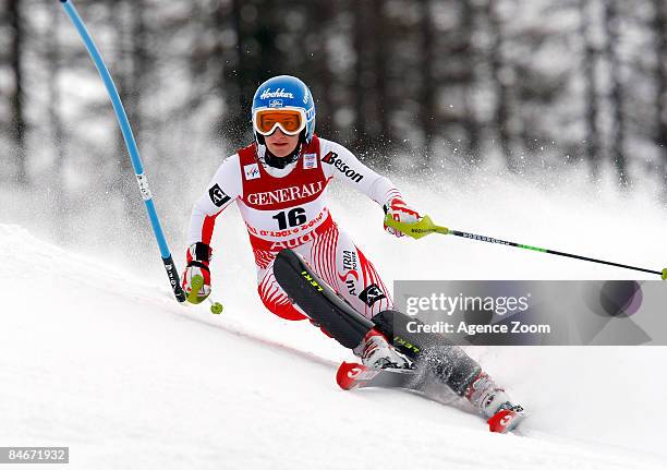 Kathrin Zettel of Austria take 1st Place during the Alpine FIS Ski World Championships the downhill segment of the Women's Super Combined held on the...