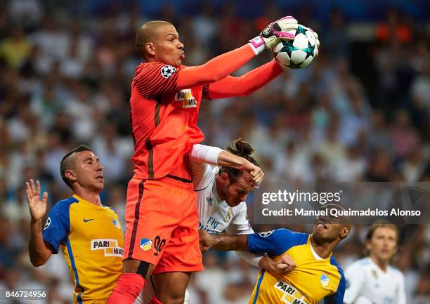 Boy Waterman of APOEL in action during the UEFA Champions League group H match between Real Madrid and APOEL Nikosia at Estadio Santiago Bernabeu on...