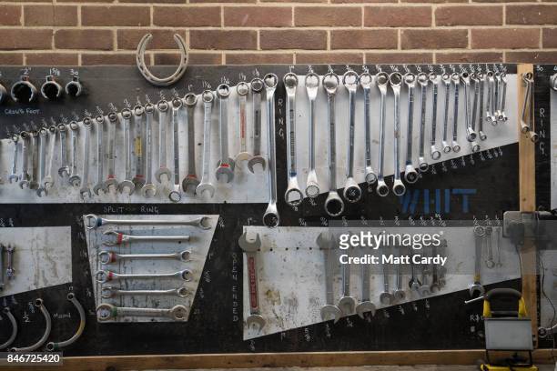 Tools are displayed in a workshop as staff and volunteers help prepare a German Tiger Tank, the only working example in the world, at the Bovington...