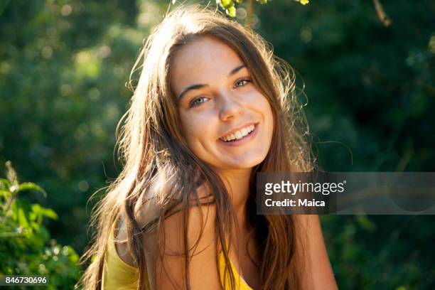 portrait teenager - brown hair stock pictures, royalty-free photos & images