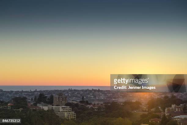 aerial view of sydney's eastern suburbs. - sunrise city stock-fotos und bilder