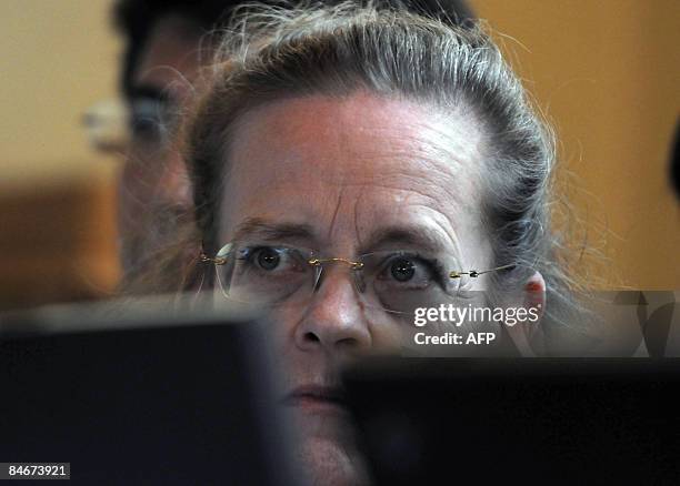 Judge Sylvie Gagnard , of the financial section of Paris court, gestures during a hearing with victims of the fraud known as 'quesitos magicos' , in...