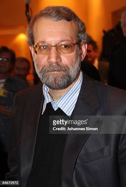 Iran's parliament speaker Ali Larijani looks on during day 1 of the Munich conference on security policy at Hotel Bayerischer Hof on February 6, 2009...