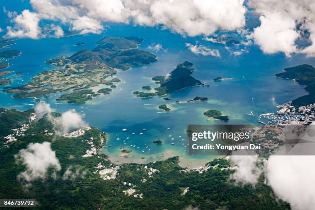 aerial view of islands in hong kong - yongyuan hongkong stock pictures, royalty-free photos & images