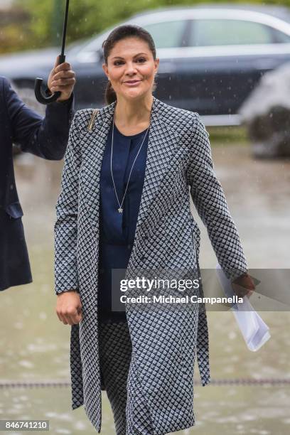 Princess Victoria of Sweden arrives at the 2017 Stockholm Security Conference at Artipelag on September 14, 2017 in Stockholm, Sweden.