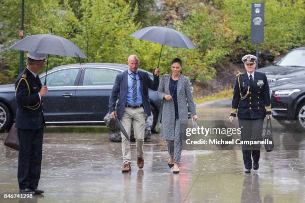 Princess Victoria of Sweden arrives at the 2017 Stockholm Security Conference at Artipelag on September 14, 2017 in Stockholm, Sweden.