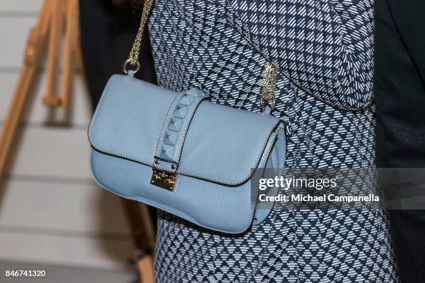 Valentino handbag worn by Princess Victoria of Sweden while attending the 2017 Stockholm Security Conference at Artipelag on September 14, 2017 in...