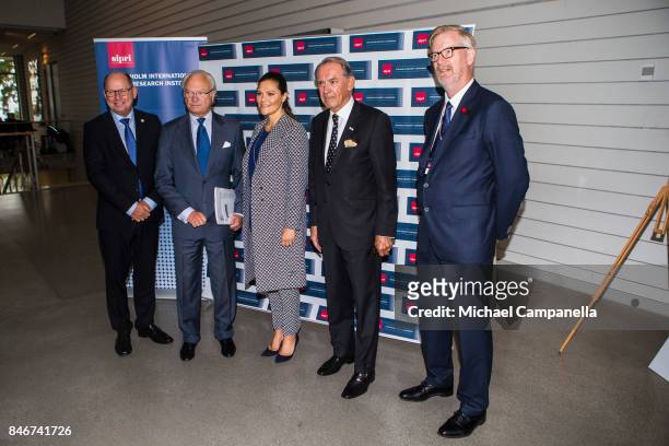 Urban Ahlin, Carl XVI Gustaf of Sweden, Princess Victoria of Sweden, and Jan Eliasson attend the 2017 Stockholm Security Conference at Artipelag on...