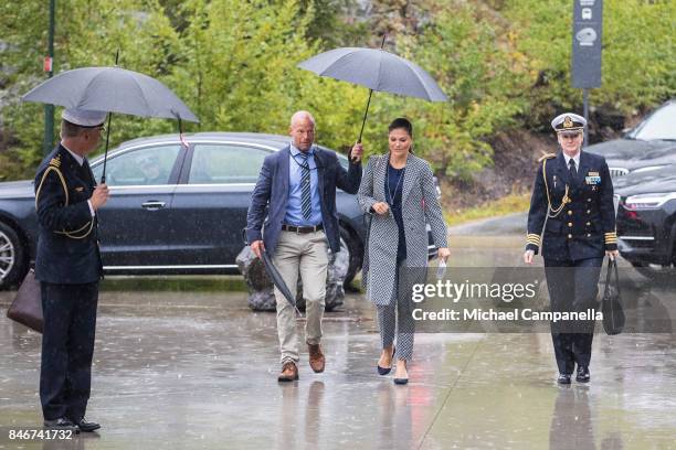 Princess Victoria of Sweden arrives at the 2017 Stockholm Security Conference at Artipelag on September 14, 2017 in Stockholm, Sweden.