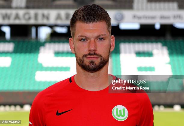 Max Grün of VfL Wolfsburg poses during the team presentation at on September 13, 2017 in Wolfsburg, Germany.