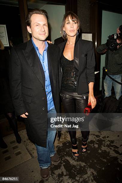 Actor Christian Slater and Tamara Mellon attend the Alexandra Shulman and Nick Jones dinner party at Cecconi's on February 6, 2009 in London, England.