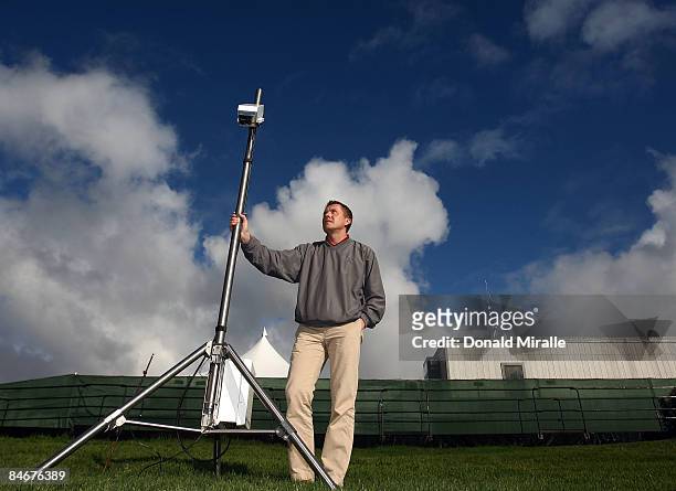 Onsite Meteorologist Wade Stettner works with the CS-110 Electric Field Meter during the 2nd Round of the Buick Invitational at the Torrey Pines...