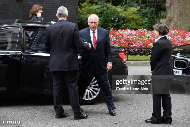 Secretary of State Rex Tillerson arrives in Downing Street ahead of a meeting on September 14, 2017 in London, England. The US Secretary of State is...