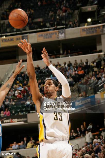 Danny Granger of the Indiana Pacers shoots a jumper against the Orlando Magic at Conseco Fieldhouse on February 6, 2009 in Indianapolis, Indiana....