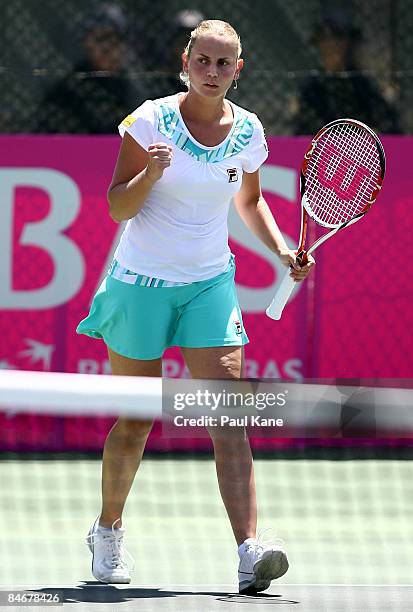 Jelena Dokic of Australia celebrates defeating Dianne Hollands of New Zealand during day four of the Fed Cup Asia/Oceania Zone Group 1 & 2 match...