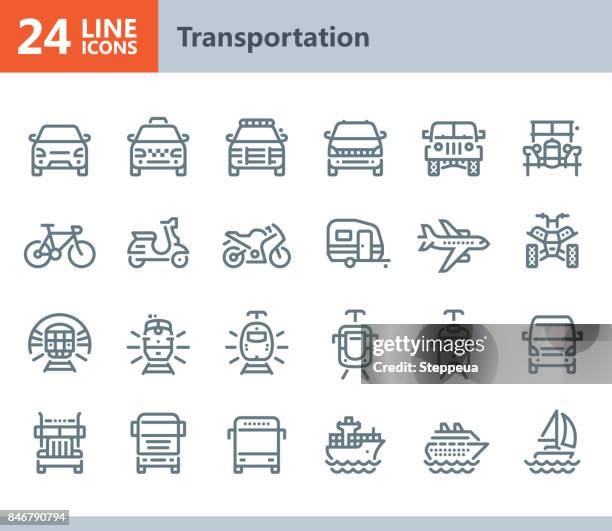 ilustraciones, imágenes clip art, dibujos animados e iconos de stock de transporte - los iconos de vector de línea - rail transportation