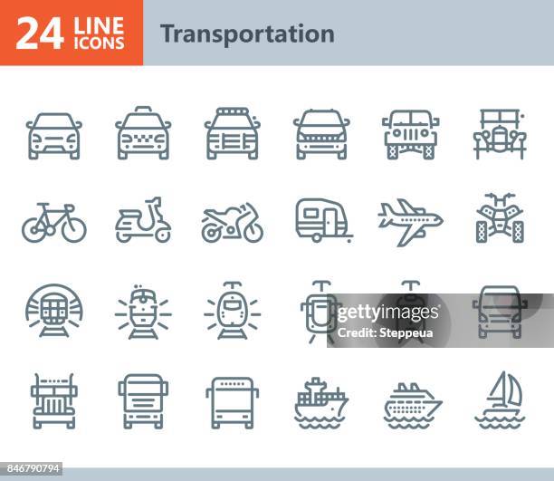 ilustrações de stock, clip art, desenhos animados e ícones de transportation - line vector icons - vista de frente