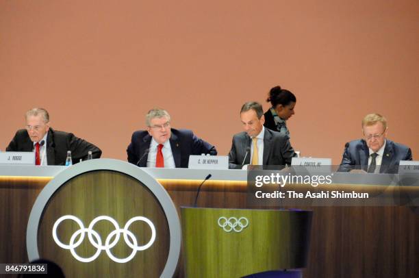 President Thomas Bach attends the 131th IOC Session - 2024 & 2028 Olympics Hosts Announcement at Lima Convention Centre on September 13, 2017 in...