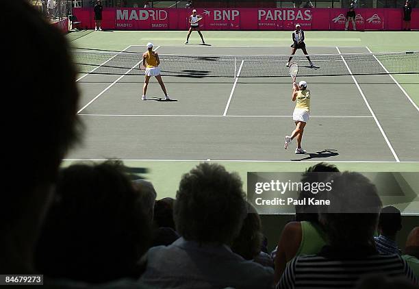 Rennae Stubbs and Casey Dellacqua play Kairangi Vano and Shona Lee of New Zealand during day four of the Fed Cup Asia/Oceania Zone Group 1 & 2 match...