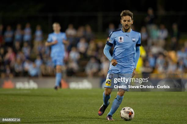 Milos Ninkovic of Sydney FC in action during the FFA Cup Quarter Final match between Sydney FC and Melbourne City at Leichhardt Oval on September 13,...