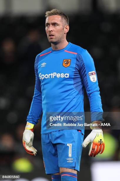 Allan McGregor of Hull City during the Sky Bet Championship match between Derby County and Hull City at iPro Stadium on September 8, 2017 in Derby,...