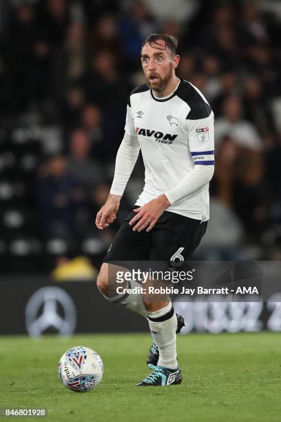 Richard Keogh of Derby County during the Sky Bet Championship match between Derby County and Hull City at iPro Stadium on September 8, 2017 in Derby,...