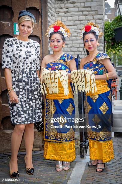 Queen Maxima of The Netherlands opens the Asian Library of the University Leiden on September 14, 2017 in Leiden, Netherlands. The Asian Library has...