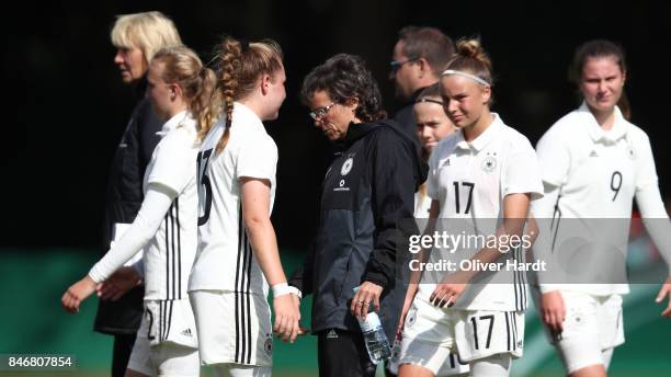 Head coach Ulrike Ballweg of Germany appears frustrated after the Girls U16 international friendly match between Germany and United States at...