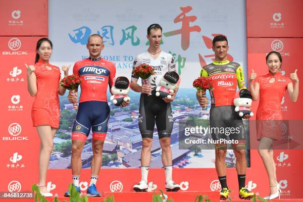 Siarhei Papok , Joseph Cooper and Liam Bertazzo , the podium of the third stage of the 2017 Tour of China 1. On Thursday, 14 September 2017, in...