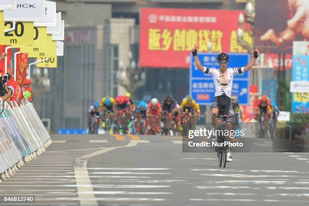 Joseph Cooper from Isowhey Sports Swisswellness team on his way to win the third stage of the 2017 Tour of China 1, the 140.6 km of Pingchang Circuit...