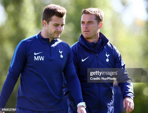 Under-18 Assistant Coach - Matt Wells and Under-18 Coach - Scott Parker during UEFA Youth Cup match between Tottenham Hotspur Under 19s against...