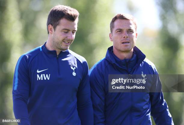 Under-18 Assistant Coach - Matt Wells and Under-18 Coach - Scott Parker during UEFA Youth Cup match between Tottenham Hotspur Under 19s against...