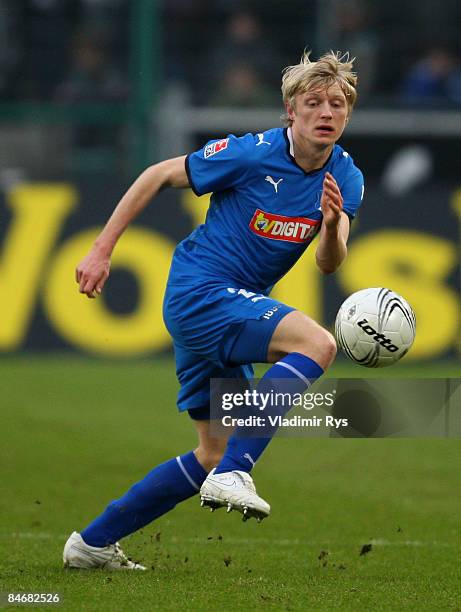 Andreas Beck of Hoffenheim in action during the Bundesliga match between Borussia Moenchengladbach and 1899 Hoffenheim at the Borussia Park on...