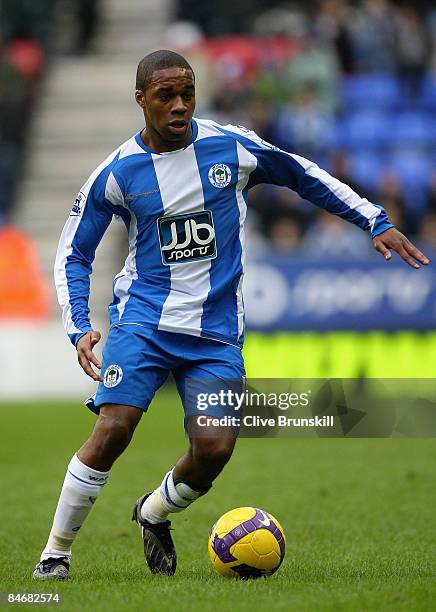 Charles N'Zogbia of Wigan Athletic in action during the Barclays Premier League match between Wigan Athletic and Fulham at JJB stadium on February 7,...