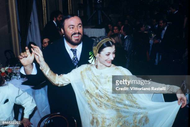 Milan, Italy, October 1998, The famous Italian ballet dancer Carla Fracci and the famous Italian lyric singer Luciano Pavarotti.