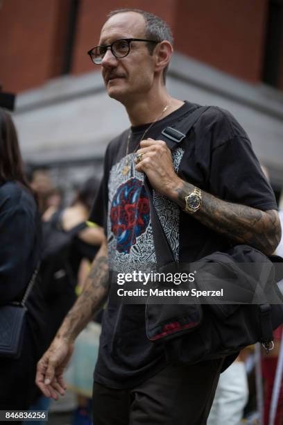Terry Richardson is seen attending Marc Jacobs during New York Fashion Week wearing a graphic tshirt on September 13, 2017 in New York City.