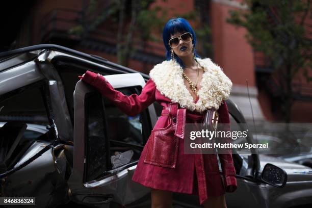 Sita Abellan is seen attending Marc Jacobs during New York Fashion Week wearing Marc Jacobs on September 13, 2017 in New York City.