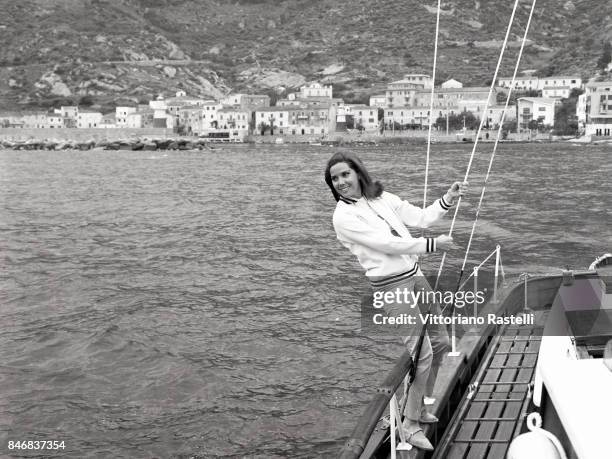 The Italian actress Maria Grazia Spina sailing on the island of Giglio, Italy, on May 25, 1965.