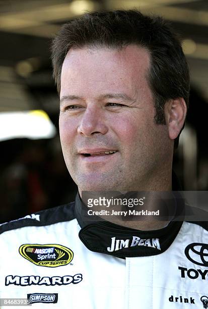 Robby Gordon driver of the Jim Beam Toyota during practice for the NASCAR Sprint Cup Series Daytona 500 at Daytona International Speedway on February...