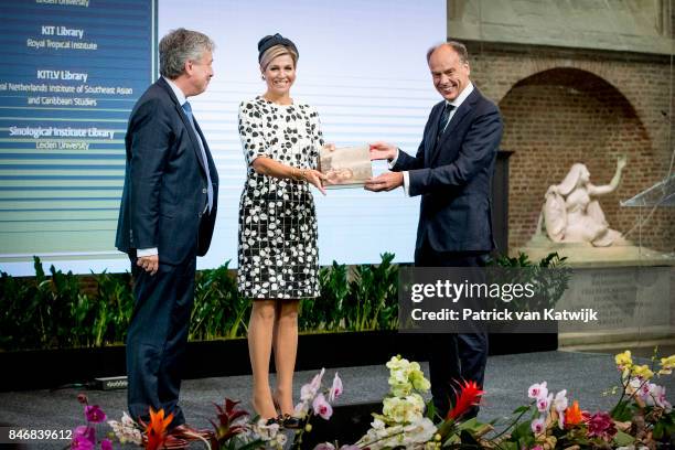 Queen Maxima of The Netherlands opens the Asian Library of the University Leiden on September 14, 2017 in Leiden, Netherlands. The Asian Library has...