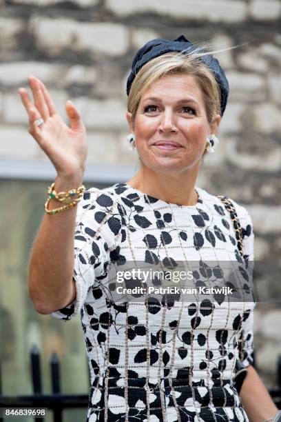 Queen Maxima of The Netherlands opens the Asian Library of the University Leiden on September 14, 2017 in Leiden, Netherlands. The Asian Library has...