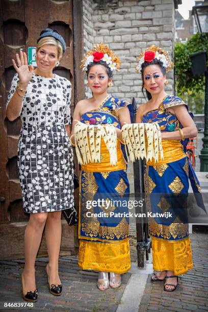 Queen Maxima of The Netherlands opens the Asian Library of the University Leiden on September 14, 2017 in Leiden, Netherlands. The Asian Library has...