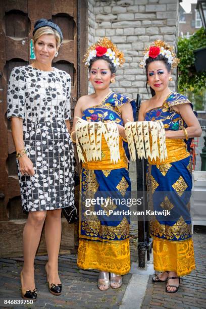 Queen Maxima of The Netherlands opens the Asian Library of the University Leiden on September 14, 2017 in Leiden, Netherlands. The Asian Library has...