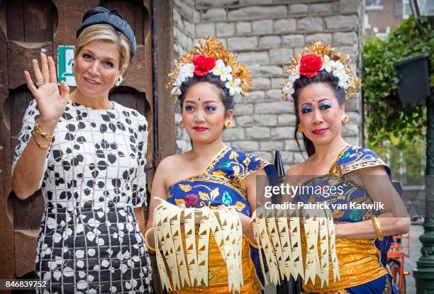 Queen Maxima of The Netherlands opens the Asian Library of the University Leiden on September 14, 2017 in Leiden, Netherlands. The Asian Library has...