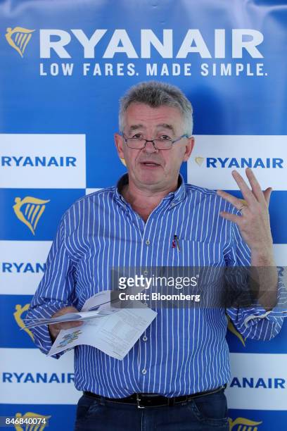 Michael O'Leary, chief executive officer of Ryanair Holdings Plc, speaks during a news conference at Tegel airport in Berlin, Germany, on Thursday,...