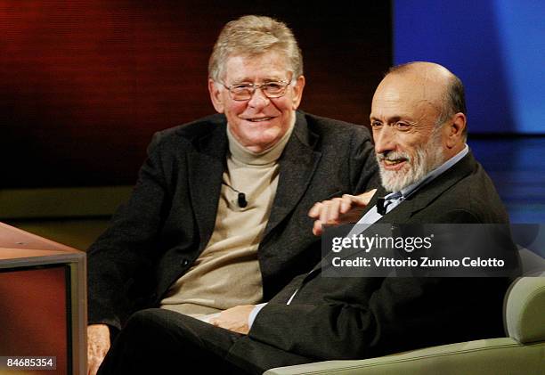 Ermanno Olmi and Carlo Petrini attend "Che Tempo Che Fa" TV Show held at RAI Studios on February 7, 2009 in Milan, Italy.