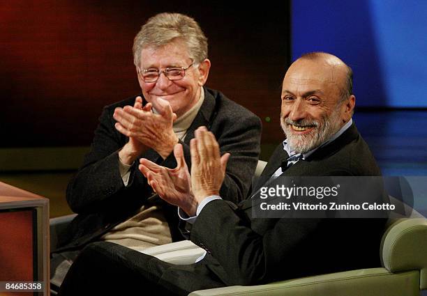 Ermanno Olmi and Carlo Petrini attend "Che Tempo Che Fa" TV Show held at RAI Studios on February 7, 2009 in Milan, Italy.